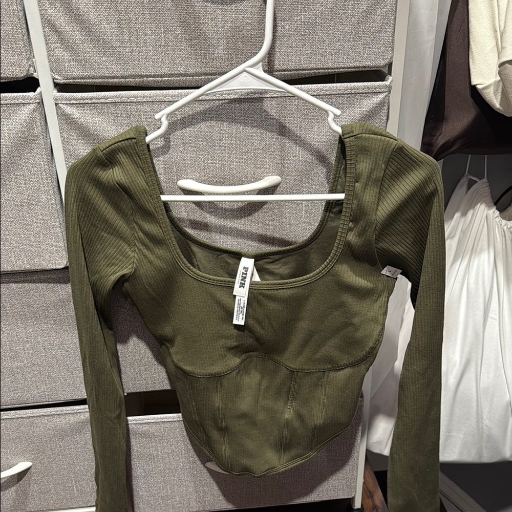 PINK Victoria's Secret Olive Ribbed Bodysuit